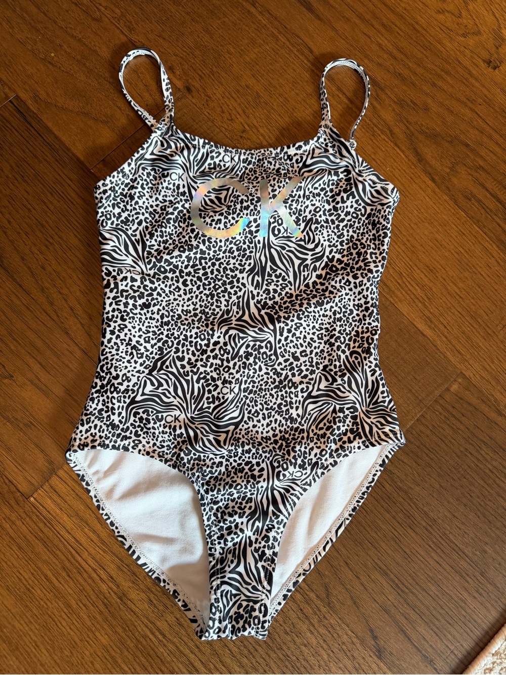 Calvin Klein Black & White Animal-Print One-Piece Swim